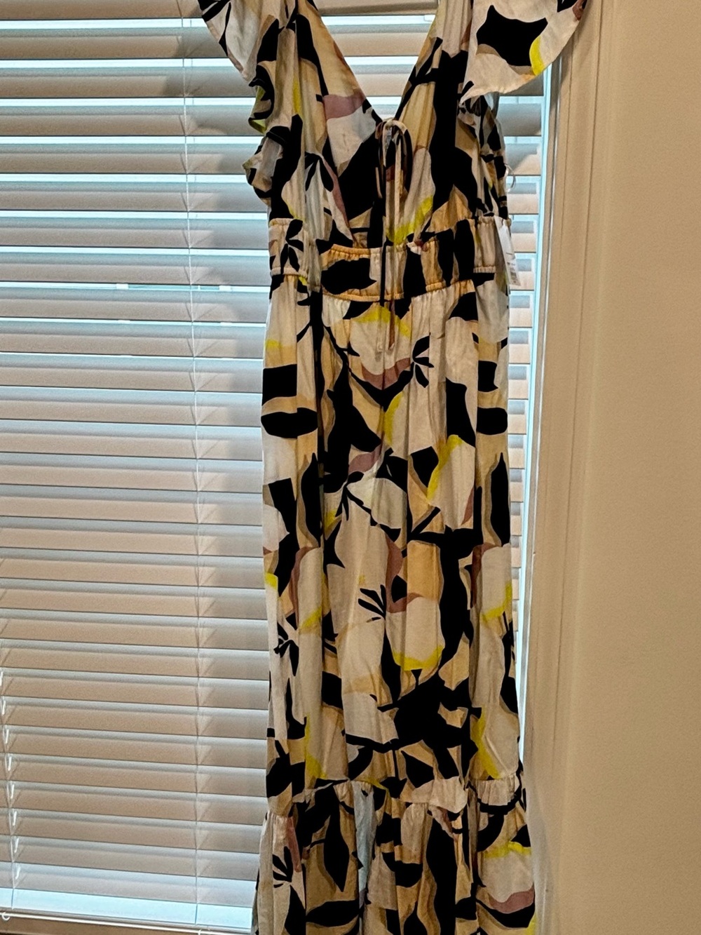 NWT - Abstract Floral Maxi Dress in White, Black & Yellow